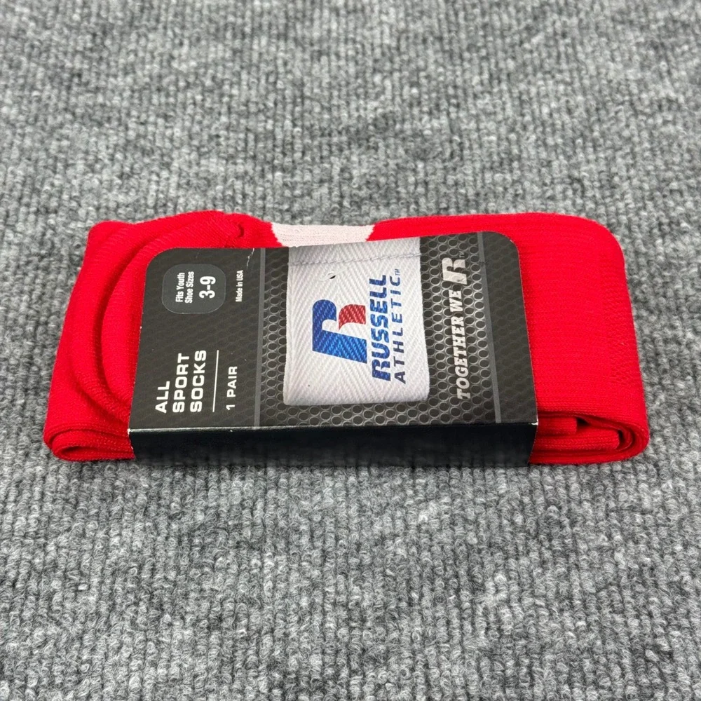 Russell Athletic Socks Youth Size 3-9 All Sport Red‎ White Baseball USA Made NEW